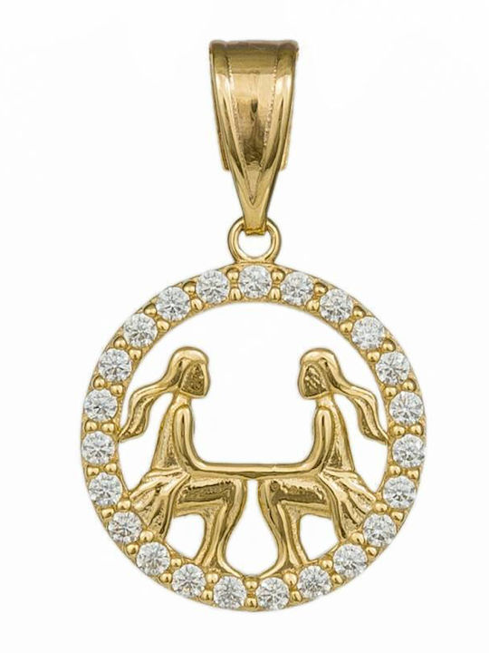 Близнаци Charm Зодиакален Знак Близнаци от Жълто Злато 9 Карата с Зиркон