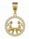 Близнаци Charm Зодиакален Знак Близнаци от Жълто Злато 9 Карата с Зиркон