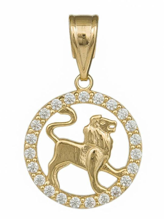 Charm Semn Zodiacal Leo Din Aur Galben 14 Carate Cu Zircon