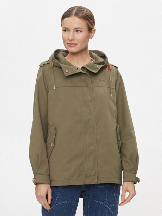 Pepe Jeans Women's Short Parka Jacket for Winter Green