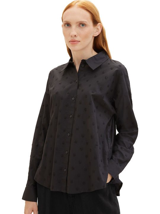 Dot Structure Women's Polka Dot Long Sleeve Shirt Black (34035/black Dot Structure)