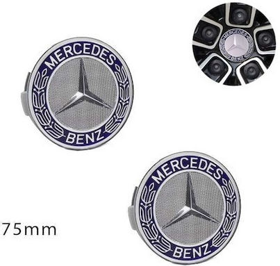Τάπες Κέντρου Ζάντας Mercedes Benz με Εσωτερική Διάμετρο 75mm Μαύρο 2τμχ