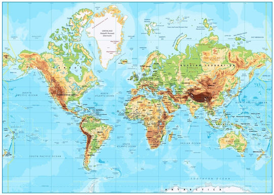 Selbstklebende Tapete Wand Physische Karte Welt 400x250cm Waschbare