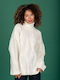 Chaton Women's Long Sleeve Sweater Woolen White