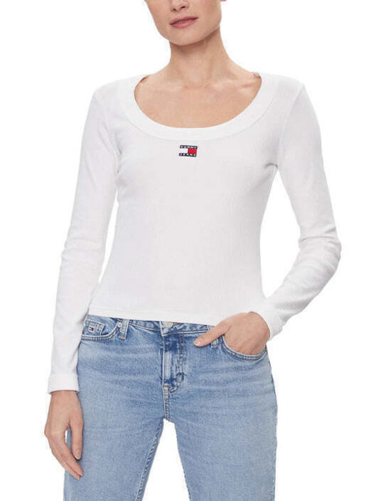 Tommy Hilfiger Γυναικεία Μπλούζα Βαμβακερή Μακρυμάνικη Λευκή