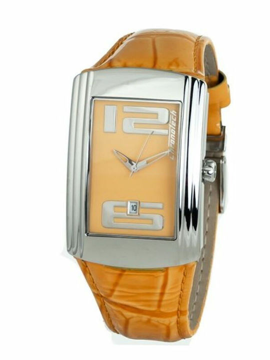 Chronotech Γυναικείο Ρολόι 33mm Μπαταρίας με Πορτοκαλί Δερμάτινο Λουράκι