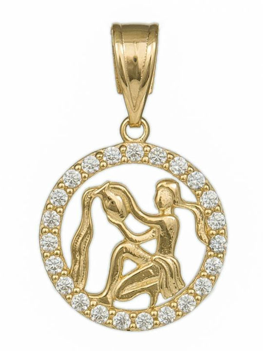 Charm Vărsător Semn Zodiacal Vărsător Din Aur Galben 14 Carate Cu Zircon
