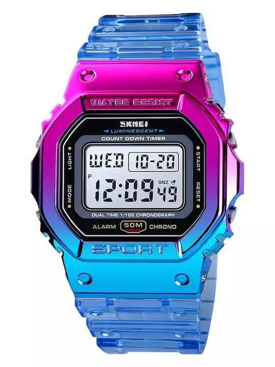 Skmei Vortex Ψηφιακό Γυναικείο Ρολόι 44mm Χρονογράφος Μπαταρίας με Μπλε Καουτσούκ Λουράκι