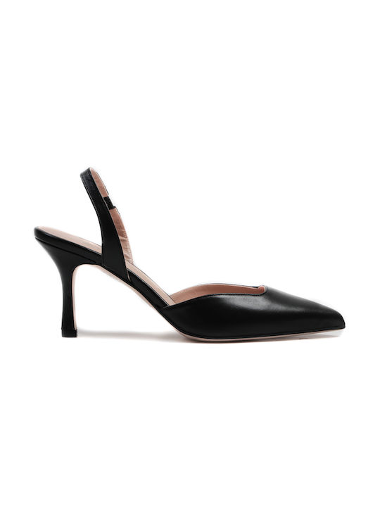 Mourtzi Leather Black Medium Heels with Strap
