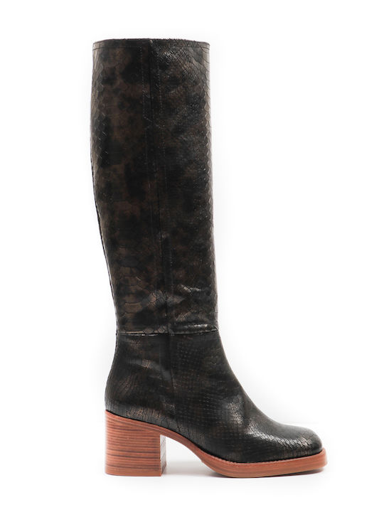 Zinda Leather Medium Heel Women's Boots with Zipper Black