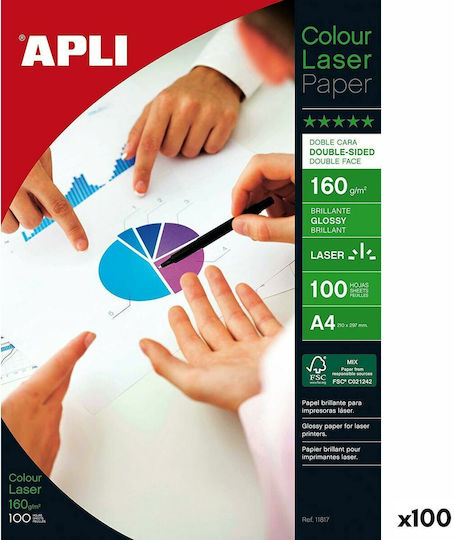 Apli Фотохартия A4 (21x30) 160гр/кв.м за Принтери Лазерен 100 Листове