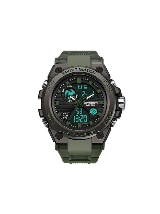 Sanda Analog/Digital Watch Chronograph Battery with Green Rubber Strap