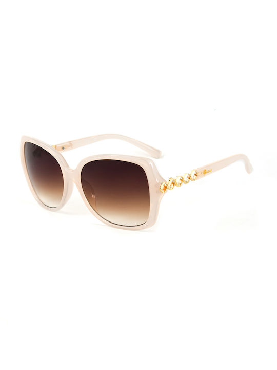 Guess Women's Sunglasses with Beige Plastic Frame and Brown Gradient Lens GF0413 57F