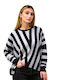 Zilan Women's Long Sleeve Sweater Striped Grey-black