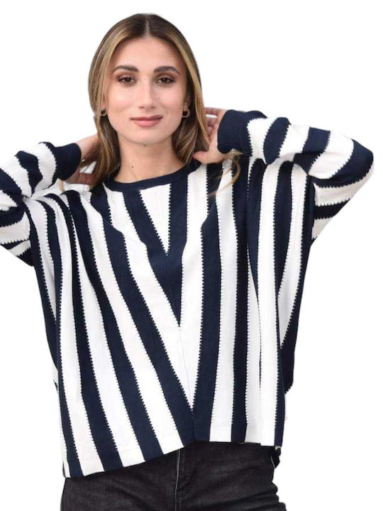 Zilan Women's Long Sleeve Sweater Striped White-black
