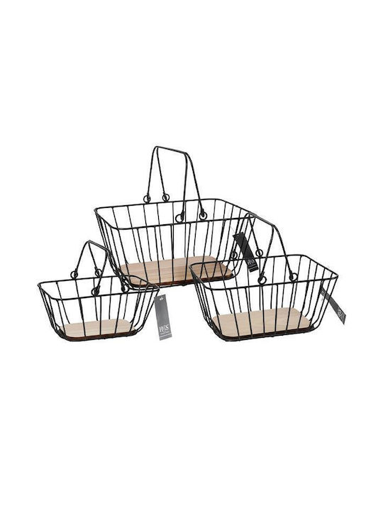 Set of Decorative Baskets Metal with Handles Black 3pcs Next