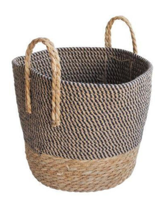 Decorative Basket Wicker with Handles Natural-Black 27x27x25cm Plastona