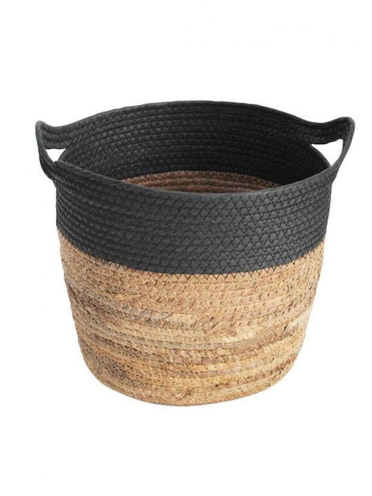 Coș decorativ Wicker cu mânere Natural-Negru 31.5x31.5x25.5buc Plastona