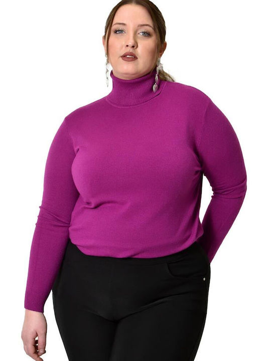 Potre Women's Long Sleeve Sweater Turtleneck Magenta