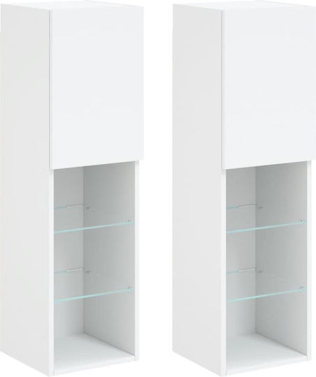 Dulap Suspendat pentru Sufragerie din Placă Aglomerată Alb cu Iluminare LED 30,5x30x102 cm