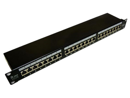 A-LAN Екраниран пач панел за рафт 1U 19" 24 порта cat5e Черен