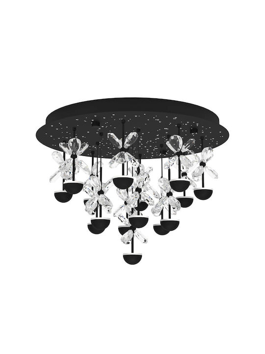 Eglo Pianopoli Ceiling Mount Light 50cm Black with Integrated LED and Crystals