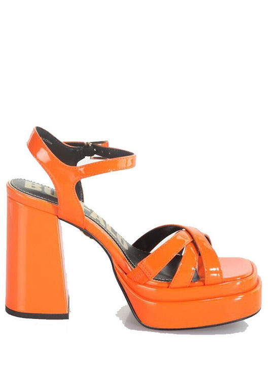 Buffalo Platform Patent Leather Women's Sandals May Orange