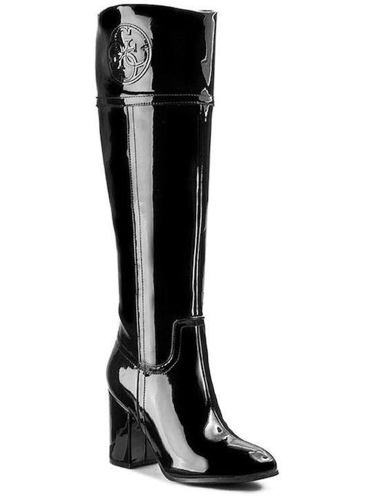 Guess Γυναικείες Μπότες από Λουστρίνι με Ψηλό Τακούνι Μαύρες