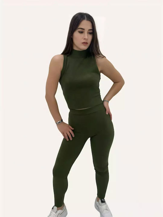 Bebe Plus Frauen-Set mit Gekürzt Leggings Khaki