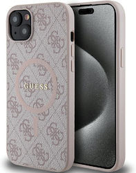 Guess 4g Collection Leather Metal Logo Magsafe Back Cover Plastic Pink (iPhone 14)