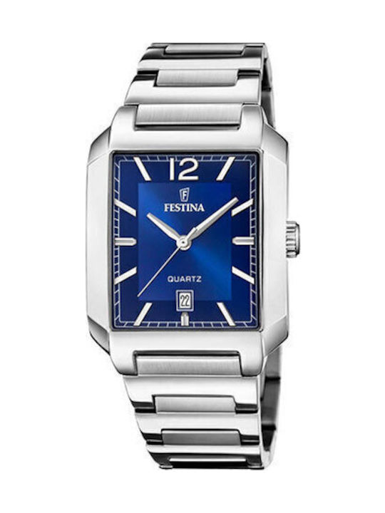 Festina Ceas Barbati 36mm Baterie cu Brățară din Metal Argintie