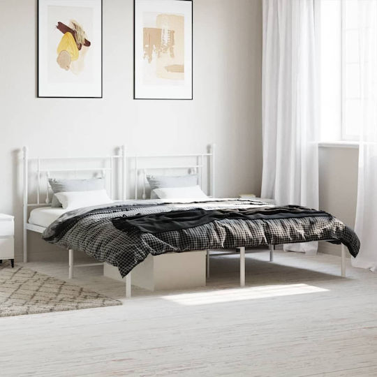 Метално Легло King Size Бяло с Дъски за Матрак 183x213см