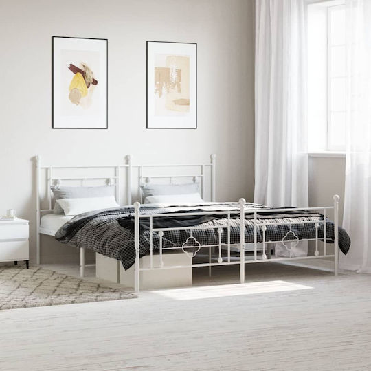 King Size Metallbett Weiß mit Lattenrost für Matratze 183x213cm