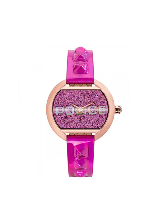 Police Watch with Fuchsia Leather Strap