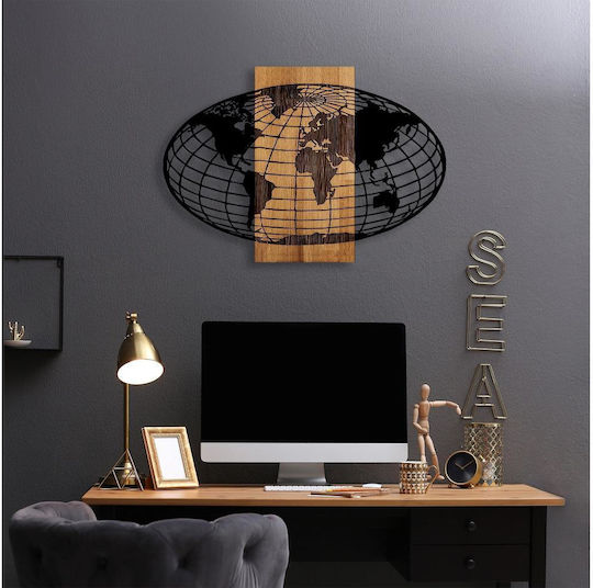 Asir Group Artă Mixtă 3D Wold Negru Din Lemn 87x3x58cm