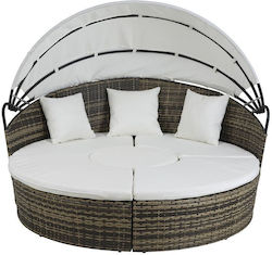 Rattan Single Chaise Lounge Bed with Cushion & Sunshade White 175x175x145cm
