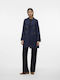 Vero Moda Women's Midi Gabardine with Buttons Navy Blue