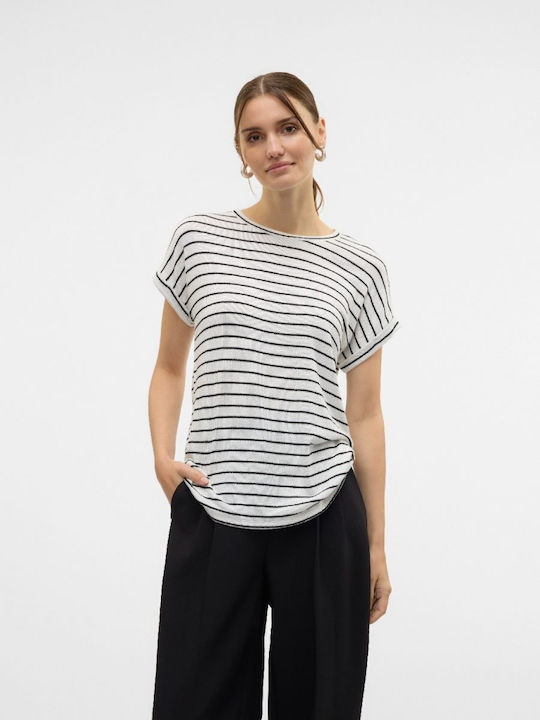 Snow Γυναικείο Αθλητικό T-shirt Ριγέ Λευκό