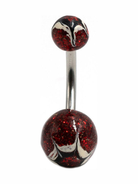 Poco Loco Bauchnabelpiercing aus Stahl Silber / Rot