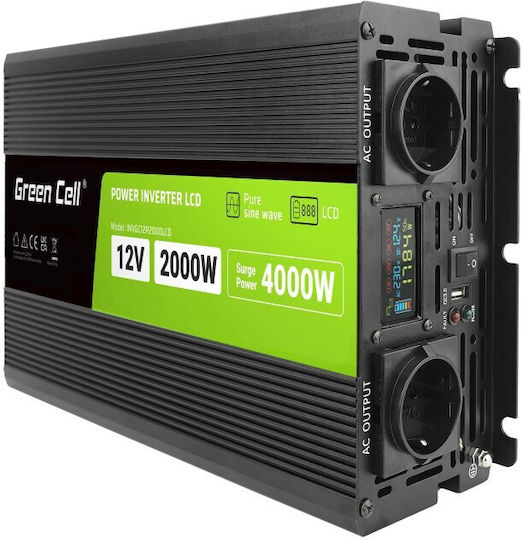 Green Cell Inverter Αυτοκινήτου Καθαρού Ημιτόνου για 12V DC