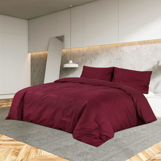 vidaXL Duvet Cover Set Cotton Queen with 2 Pillowcases 240x220 Bordeaux