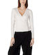 Morgan Women's Long Sleeve Sweater with V Neckline White