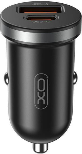 XO Car Charger 30W Fast Charging with Ports: 1xUSB 1xType-C Black Color