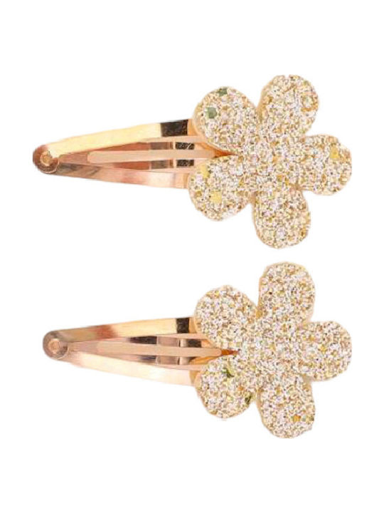 Set of Kids Hair Clips with Hair Clip Flower in Gold Color 2pcs