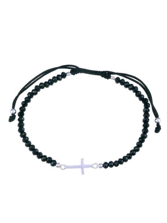 Armband Makramee mit Design Kreuz aus Silber mit Perlen