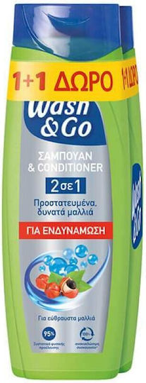 Wash & Go 2 in 1 Σαμπουάν Αναδόμησης/Θρέψης για Εύθραυστα Μαλλιά 2x360ml
