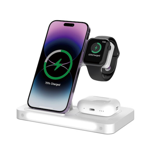 Devia Ασύρματος Φορτιστής (Qi Pad) 15W Μαύρος (3-in-1)