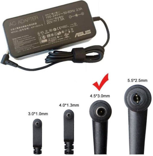 Asus Φορτιστής Laptop 150W 20V 7.5A για Asus με Αποσπώμενο Καλώδιο Τροφοδοσίας και με σετ βυσμάτων