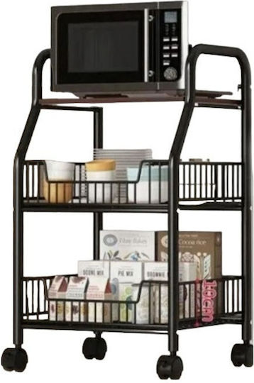 Metallic Kitchen Rack 3 Tiers Black 46x33x76cm