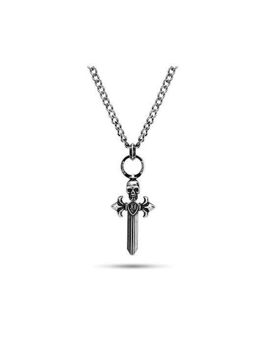 Police Black Women's Cross from Steel with Chain